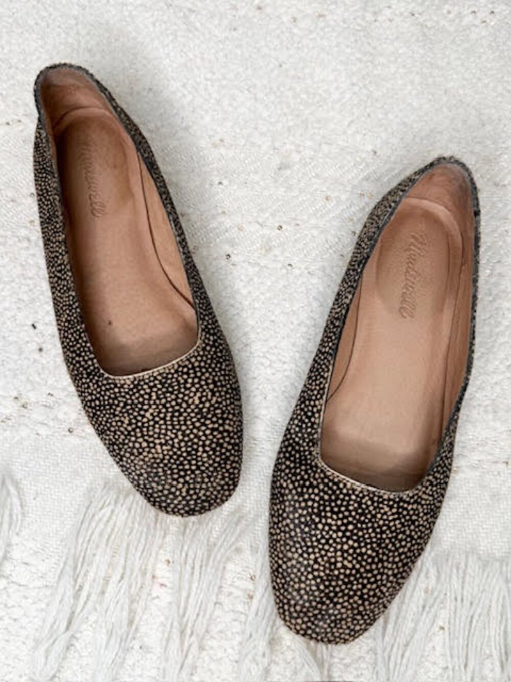 Madewell black and beige spotted calf hair flats size 7.5